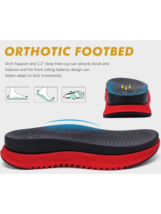 Men\'s Red Arch Support Mesh Athletic Thick Rubber Soles Hiking Sandal Shoes